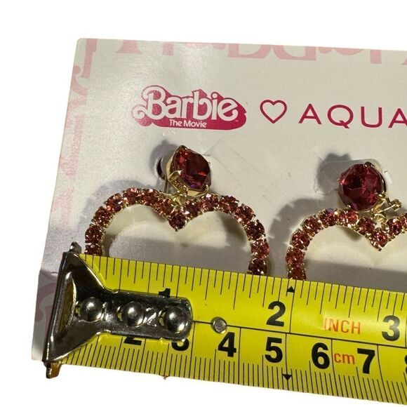 NWT Barbie the Movie Pink Crystal Open heart Earrings in 14K Gold Plated - Picture 5 of 6